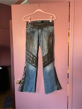 2000s Parasuco buckle Moto Jeans with Leather Details